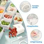 2Pack Airtight Fruit Storage Containers with 8 Removable Colanders | 4 Compartment Vegetable & Food Organizer for Fridge & Picnic