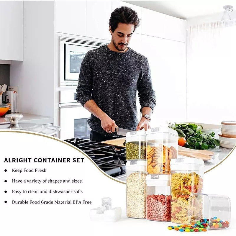 6PCS Easy Lock Food Storage Container Set – Airtight Plastic Jars for Flour, Sugar & Pantry Organization (0.5L–1.2L)
