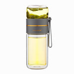 Glass Water Bottle with Tea Infuser – Double Wall, Leakproof, Heat-Resistant, Tea Separation Design | 400–450ML Travel Cup