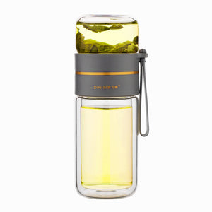 Glass Water Bottle with Tea Infuser – Double Wall, Leakproof, Heat-Resistant, Tea Separation Design | 400–450ML Travel Cup