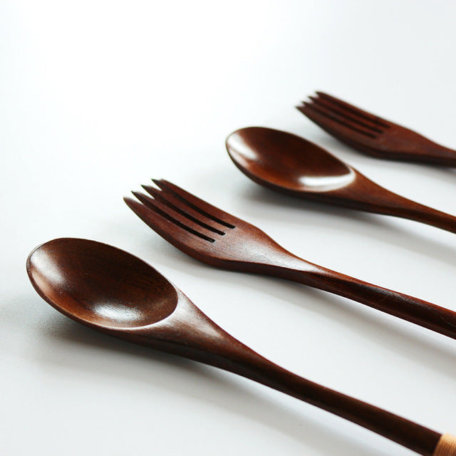 Natural Wooden Spoon & Fork Set Eco-Friendly Ironwood & Nanmu Cooking Utensils for Kitchen Use