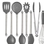Silicone Kitchen Utensils Set – Heat-Resistant Scoop Shovel Kit | 5–9 Piece Non-Scratch Cooking Tools (Black/Gray)