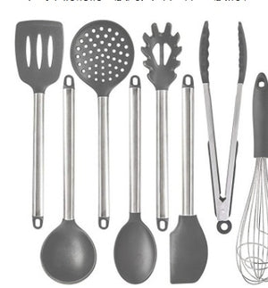 Silicone Kitchen Utensils Set – Heat-Resistant Scoop Shovel Kit | 5–9 Piece Non-Scratch Cooking Tools (Black/Gray)