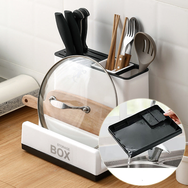 Kitchen Tableware & Knife Storage Rack Plastic Desktop Organizer, Large Capacity & Space-Saving Holder