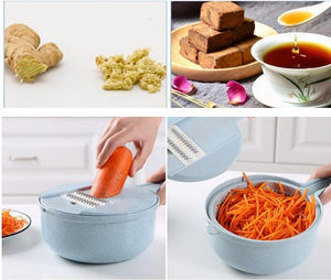 8-in-1 Mandoline Vegetable Slicer & Grater Set with Strainer – Onion, Carrot, Potato Cutter, Peeler & Egg Separator
