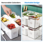2Pack Airtight Fruit Storage Containers with 8 Removable Colanders | 4 Compartment Vegetable & Food Organizer for Fridge & Picnic