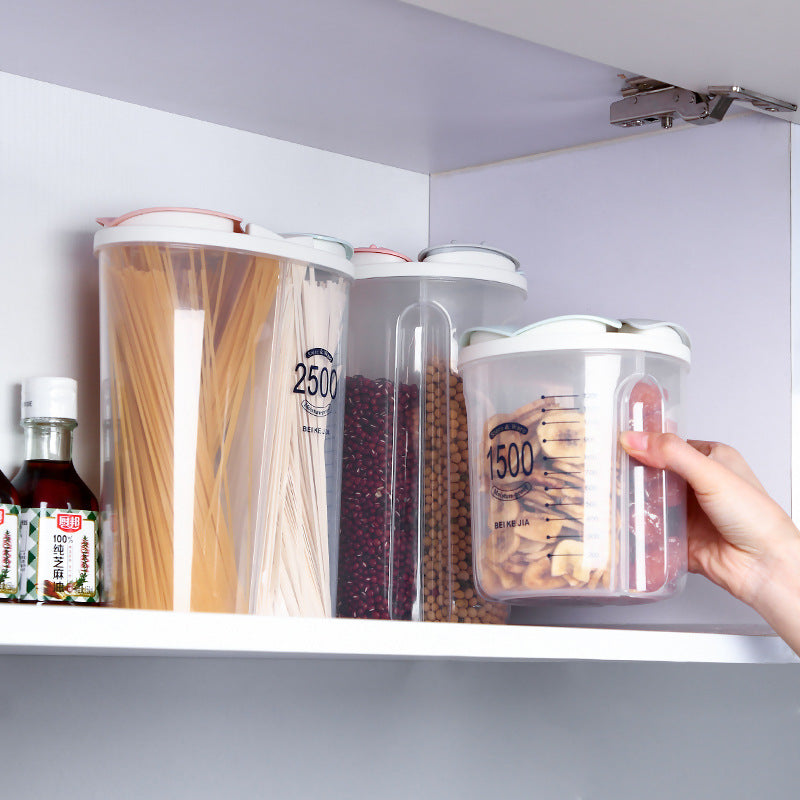 Multi-Grain Dry Food Storage Container with Grids – 1.5L & 2.5L Transparent Plastic Cereal Box with Lid & Pour Spout