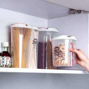 Multi-Grain Dry Food Storage Container with Grids – 1.5L & 2.5L Transparent Plastic Cereal Box with Lid & Pour Spout