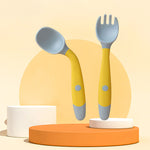 Bendable Silicone Baby Spoon & Fork Set Soft Training Utensils for Toddlers Learning to Eat