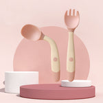 Bendable Silicone Baby Spoon & Fork Set Soft Training Utensils for Toddlers Learning to Eat