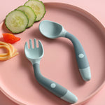Bendable Silicone Baby Spoon & Fork Set Soft Training Utensils for Toddlers Learning to Eat