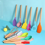 Silicone Kitchen Utensil Set with Wooden Handles | 12PCS Heat Resistant Non-Stick Cooking & Baking Tools | Durable & Easy to Clean
