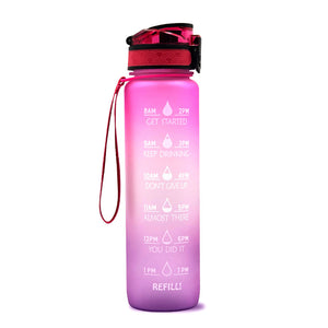 1L Motivational Tritan Water Bottle with Time Marker – Leakproof, BPA-Free, Bounce Cover, Fruit Infuser | Fitness, Gym, Sports