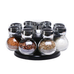 Rotary Spice Rack Set – 6/8 Glass Jar Condiment Organizer with Lid – Salt, Pepper, Seasoning Storage for Kitchen