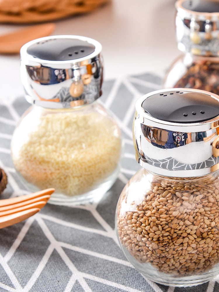 Rotary Spice Rack Set – 6/8 Glass Jar Condiment Organizer with Lid – Salt, Pepper, Seasoning Storage for Kitchen