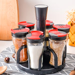 Rotary Spice Rack Set – 6/8 Glass Jar Condiment Organizer with Lid – Salt, Pepper, Seasoning Storage for Kitchen