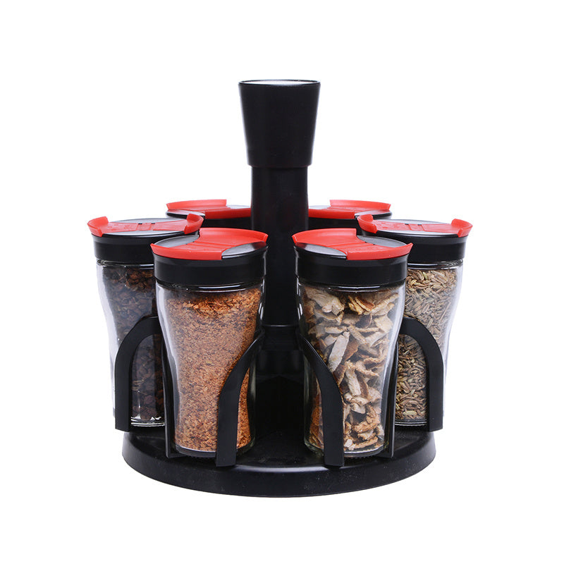 Rotary Spice Rack Set – 6/8 Glass Jar Condiment Organizer with Lid – Salt, Pepper, Seasoning Storage for Kitchen