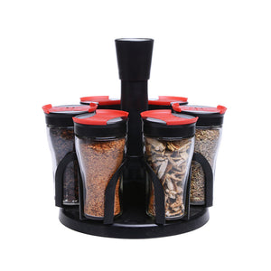 Rotary Spice Rack Set – 6/8 Glass Jar Condiment Organizer with Lid – Salt, Pepper, Seasoning Storage for Kitchen