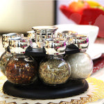 Rotary Spice Rack Set – 6/8 Glass Jar Condiment Organizer with Lid – Salt, Pepper, Seasoning Storage for Kitchen