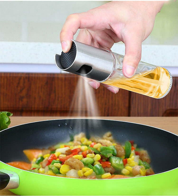 BBQ Oil & Vinegar Spray Bottle - Leakproof Push Pump Kitchen Cooking Sprayer for Healthy BBQ & Cooking