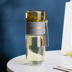 Glass Water Bottle with Tea Infuser – Double Wall, Leakproof, Heat-Resistant, Tea Separation Design | 400–450ML Travel Cup