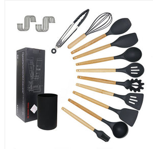 11-Piece Silicone & Beechwood Kitchen Utensil Set – Heat-Resistant Cooking Tools, Non-Scratch, BPA-Free
