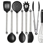 Silicone Kitchen Utensils Set – Heat-Resistant Scoop Shovel Kit | 5–9 Piece Non-Scratch Cooking Tools (Black/Gray)
