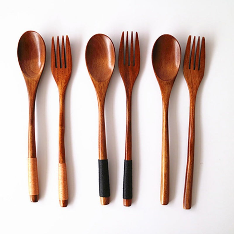 Natural Wooden Spoon & Fork Set Eco-Friendly Ironwood & Nanmu Cooking Utensils for Kitchen Use