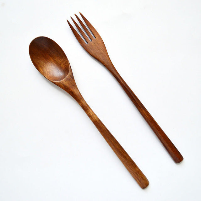 Natural Wooden Spoon & Fork Set Eco-Friendly Ironwood & Nanmu Cooking Utensils for Kitchen Use
