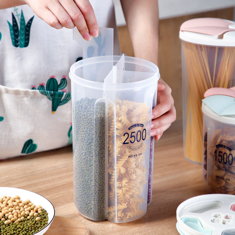 Multi-Grain Dry Food Storage Container with Grids – 1.5L & 2.5L Transparent Plastic Cereal Box with Lid & Pour Spout