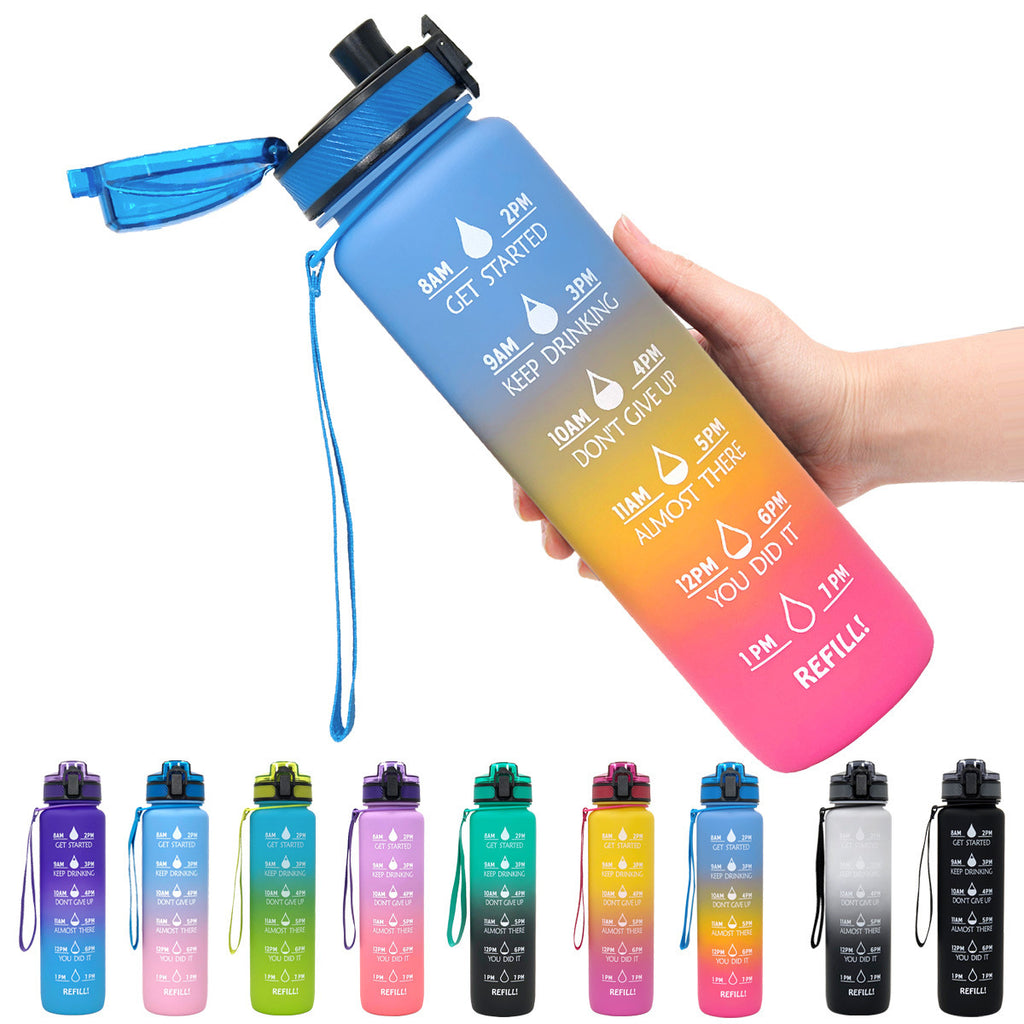1L Motivational Tritan Water Bottle with Time Marker – Leakproof, BPA-Free, Bounce Cover, Fruit Infuser | Fitness, Gym, Sports