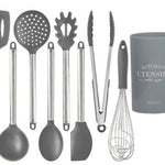 Silicone Kitchen Utensils Set – Heat-Resistant Scoop Shovel Kit | 5–9 Piece Non-Scratch Cooking Tools (Black/Gray)