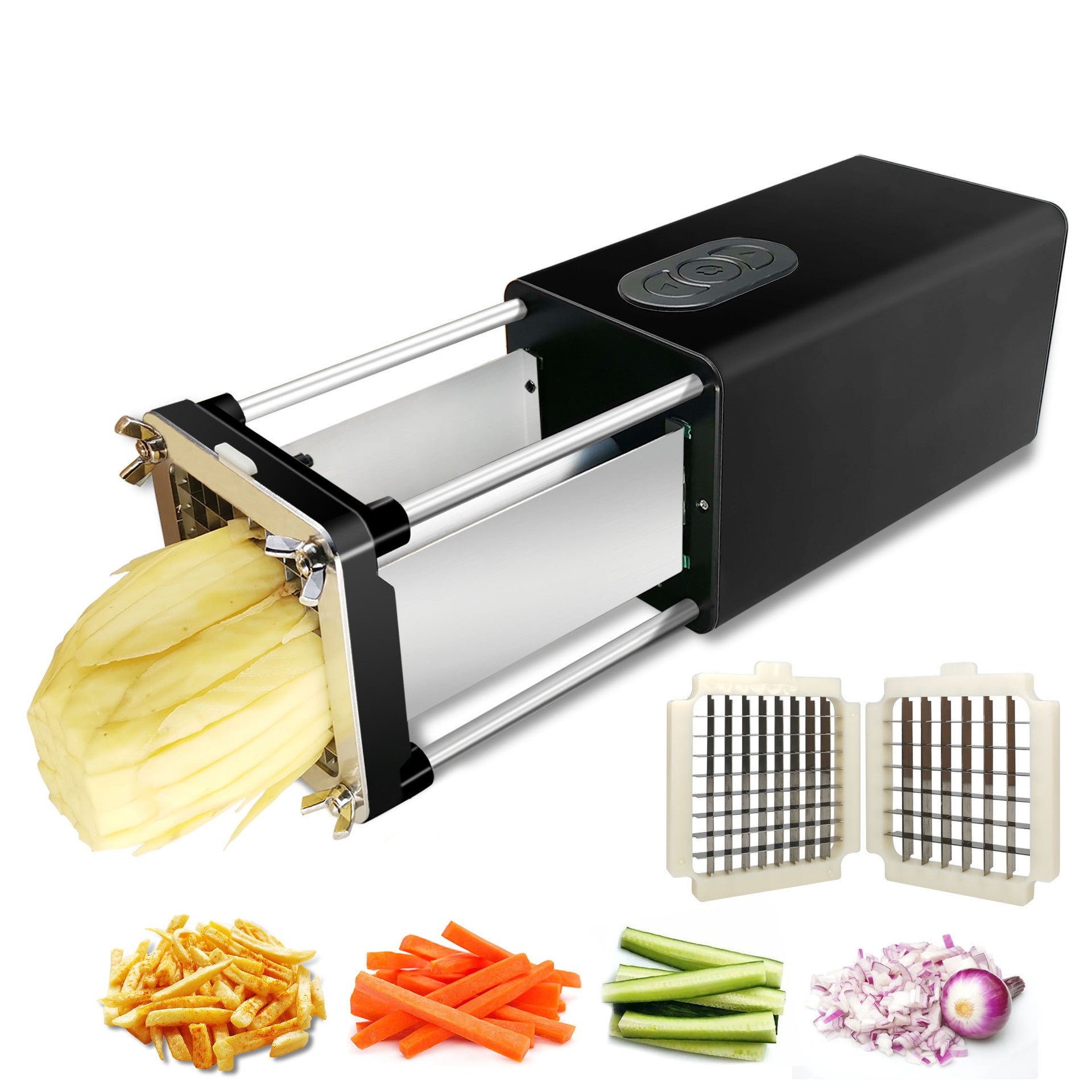 Electric French Fry Cutter with Stainless Steel Blades – Potato, Carrot, Vegetable Slicer for Home & Commercial Use