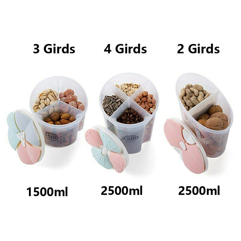 Multi-Grain Dry Food Storage Container with Grids – 1.5L & 2.5L Transparent Plastic Cereal Box with Lid & Pour Spout