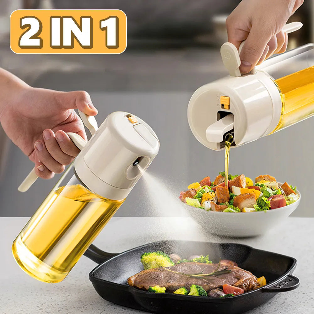2 In 1 Oil Sprayer Bottle | Dual-Mode Olive Oil Dispenser & Mister for Cooking, BBQ, Baking & Salad | 550ml Glass Kitchen Tool