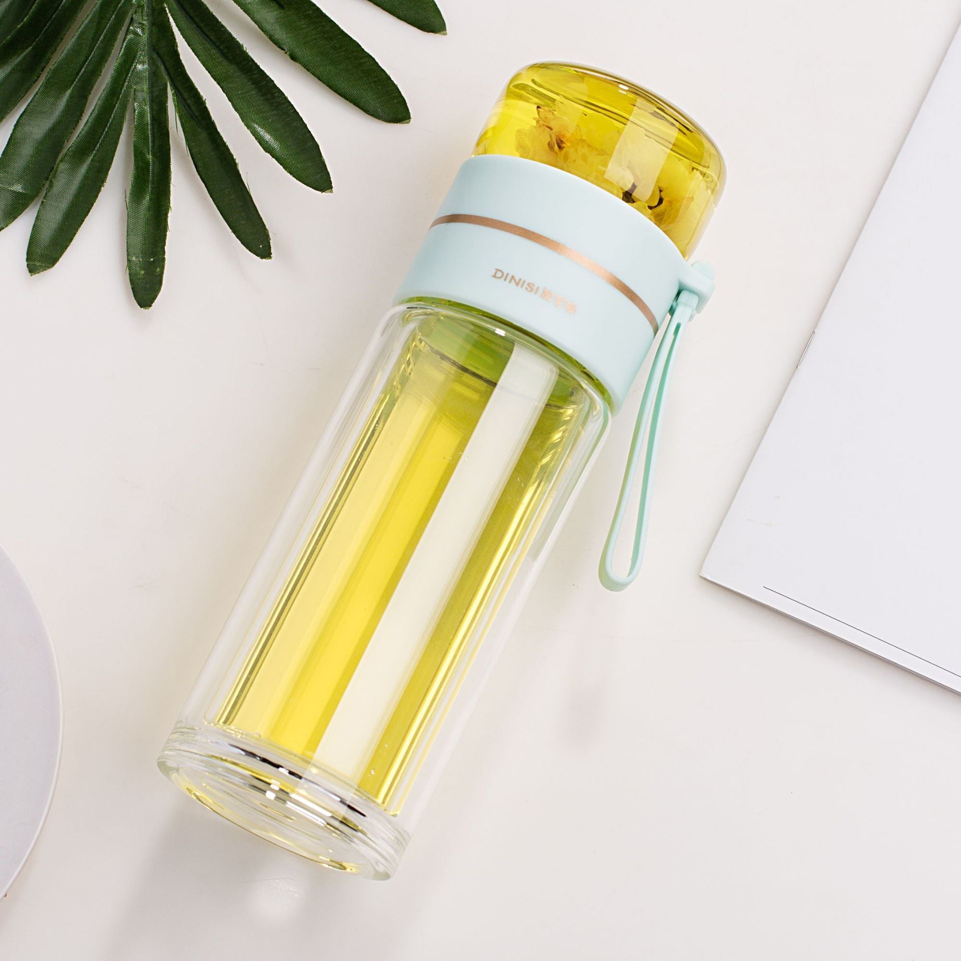 Glass Water Bottle with Tea Infuser – Double Wall, Leakproof, Heat-Resistant, Tea Separation Design | 400–450ML Travel Cup