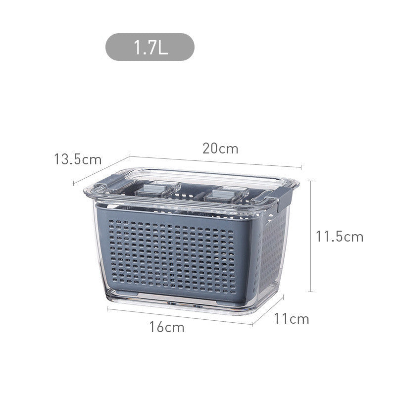 Kitchen Refrigerator Storage Box with Lid – PET Fresh-Keeping Fruit & Vegetable Drain Container – Food Organizer Crisper Bin