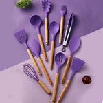 Silicone Kitchen Utensil Set with Wooden Handles | 12PCS Heat Resistant Non-Stick Cooking & Baking Tools | Durable & Easy to Clean