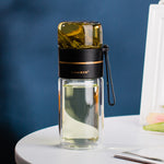 Glass Water Bottle with Tea Infuser – Double Wall, Leakproof, Heat-Resistant, Tea Separation Design | 400–450ML Travel Cup