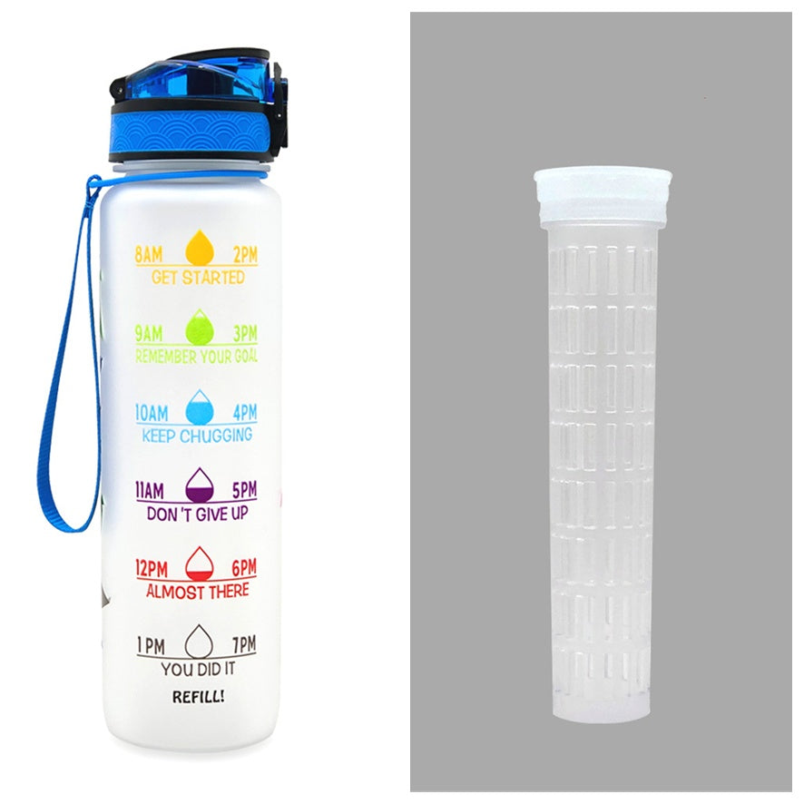 1L Motivational Tritan Water Bottle with Time Marker – Leakproof, BPA-Free, Bounce Cover, Fruit Infuser | Fitness, Gym, Sports