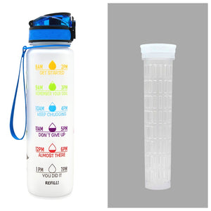 1L Motivational Tritan Water Bottle with Time Marker – Leakproof, BPA-Free, Bounce Cover, Fruit Infuser | Fitness, Gym, Sports