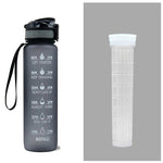 1L Motivational Tritan Water Bottle with Time Marker – Leakproof, BPA-Free, Bounce Cover, Fruit Infuser | Fitness, Gym, Sports