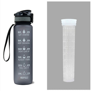1L Motivational Tritan Water Bottle with Time Marker – Leakproof, BPA-Free, Bounce Cover, Fruit Infuser | Fitness, Gym, Sports