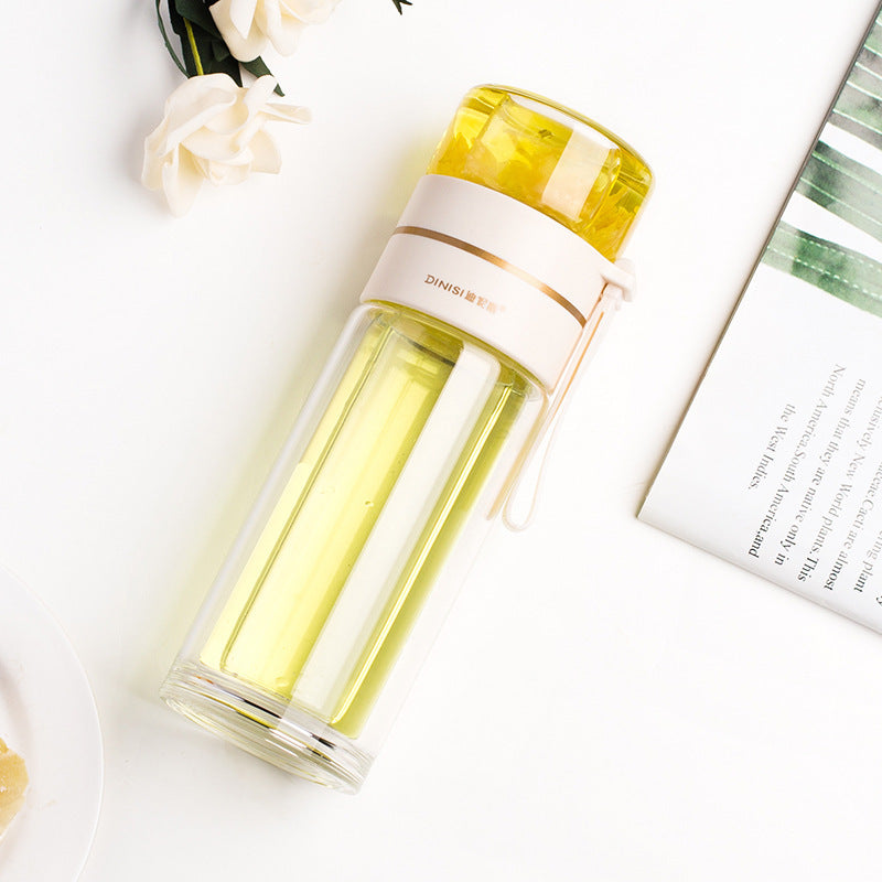 Glass Water Bottle with Tea Infuser – Double Wall, Leakproof, Heat-Resistant, Tea Separation Design | 400–450ML Travel Cup