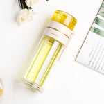 Glass Water Bottle with Tea Infuser – Double Wall, Leakproof, Heat-Resistant, Tea Separation Design | 400–450ML Travel Cup