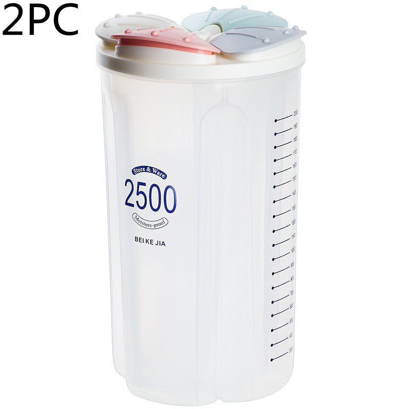 Multi-Grain Dry Food Storage Container with Grids – 1.5L & 2.5L Transparent Plastic Cereal Box with Lid & Pour Spout