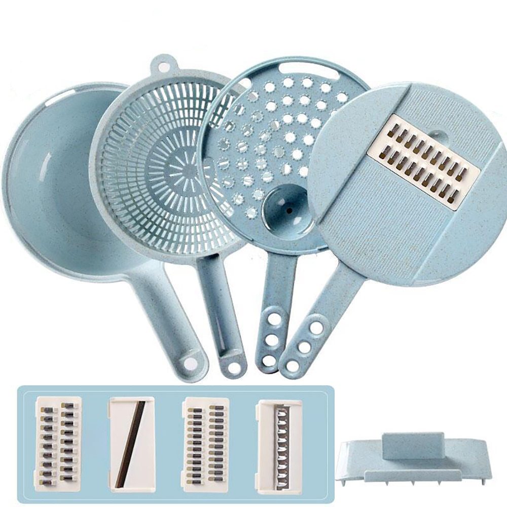 8-in-1 Mandoline Vegetable Slicer & Grater Set with Strainer – Onion, Carrot, Potato Cutter, Peeler & Egg Separator