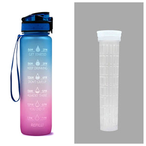 1L Motivational Tritan Water Bottle with Time Marker – Leakproof, BPA-Free, Bounce Cover, Fruit Infuser | Fitness, Gym, Sports