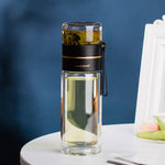 Glass Water Bottle with Tea Infuser – Double Wall, Leakproof, Heat-Resistant, Tea Separation Design | 400–450ML Travel Cup