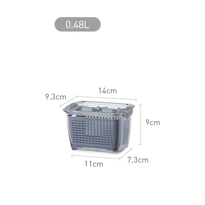 Kitchen Refrigerator Storage Box with Lid – PET Fresh-Keeping Fruit & Vegetable Drain Container – Food Organizer Crisper Bin